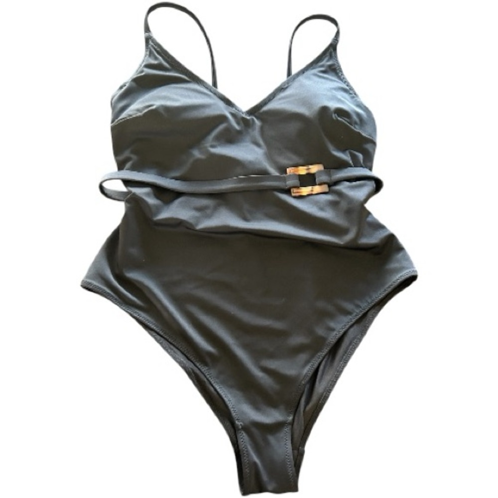 H&M black one piece bikini included belt tortoise buckle
